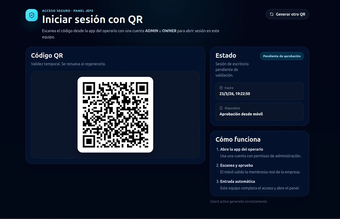 Segunda pantalla de acceso de OffiLab