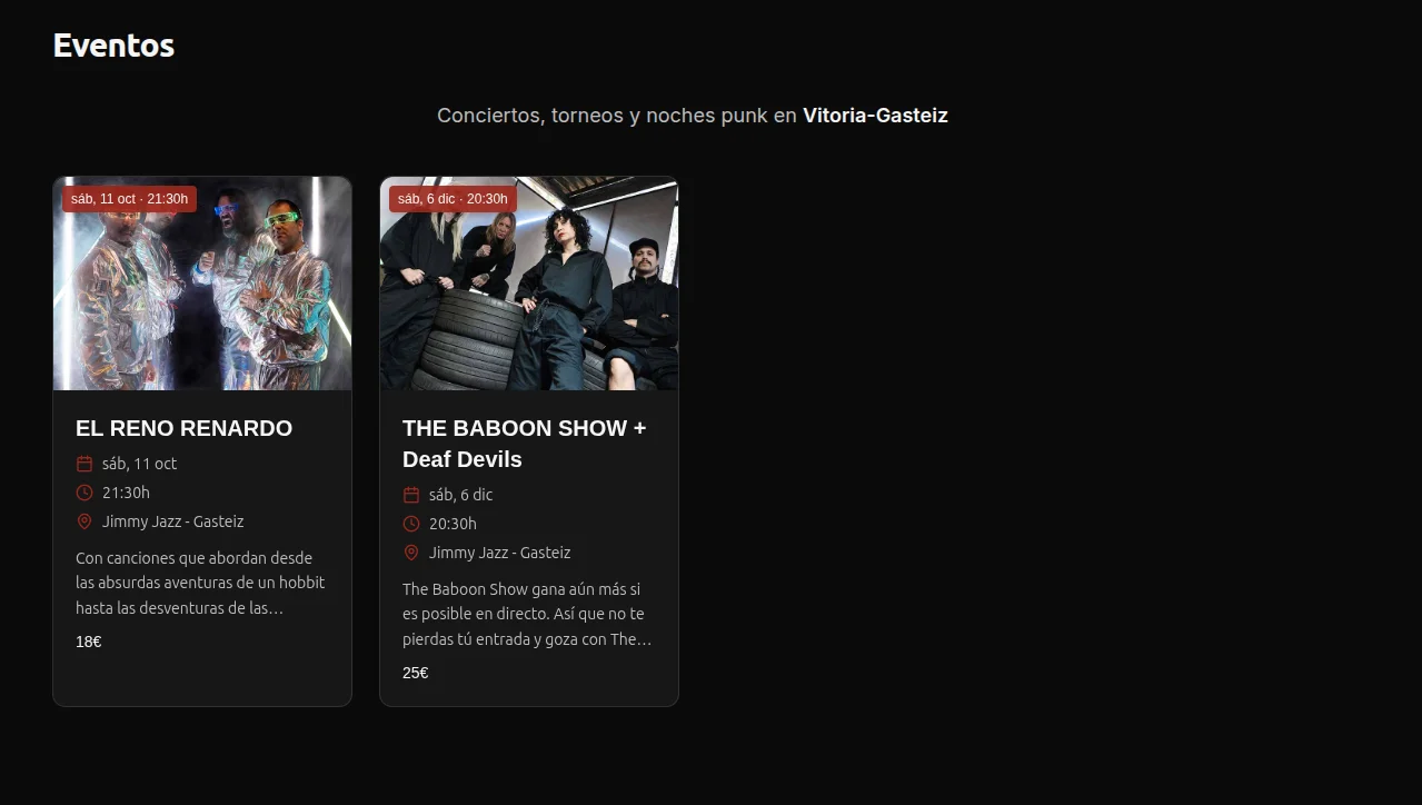 Sección de eventos de ParROCKia