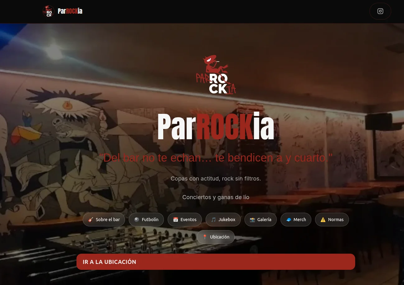 Pantalla principal de ParROCKia con identidad visual del negocio