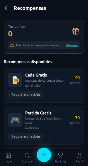 Pantalla de recompensas y premios de Turbolin
