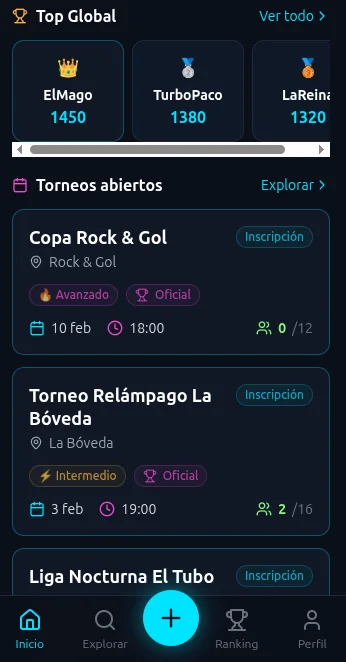 Pantalla de torneos de Turbolin