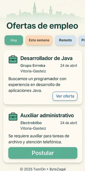 Pantalla de empleo de TxoriOn