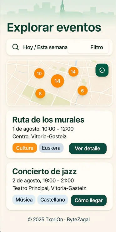 Pantalla de eventos de TxoriOn