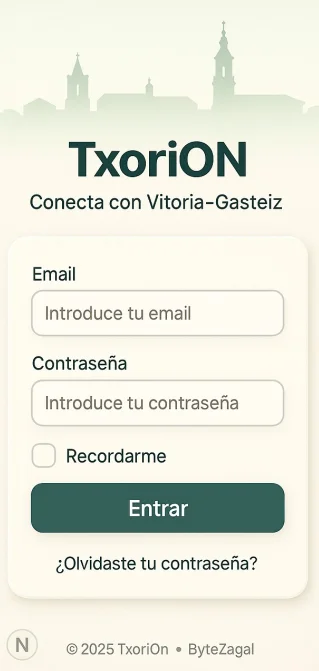 Pantalla de acceso de TxoriOn